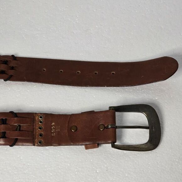Braided Brown Leather with Black Intertwined Accent Belt Size 34 main image 8